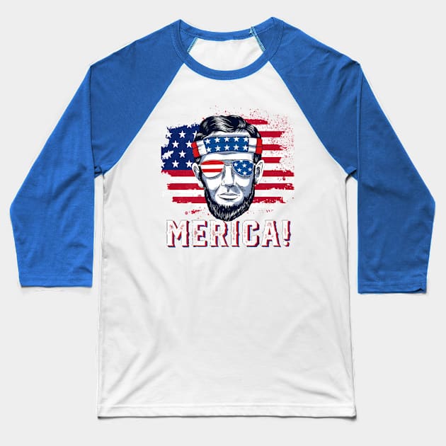 4th Of July, MERICA Abraham Lincoln Baseball T-Shirt by Kribis